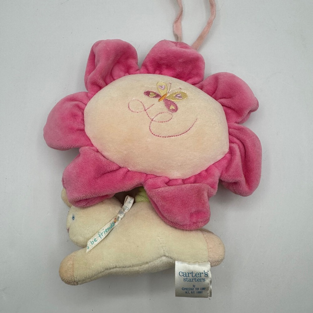 Carters Starters Musical Pull Toy Kids Pink Flower Bunny Butterfly Plush